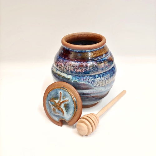 Click to view detail for #221154 Honey Pot with Dip Stick Blue/Red/White $16